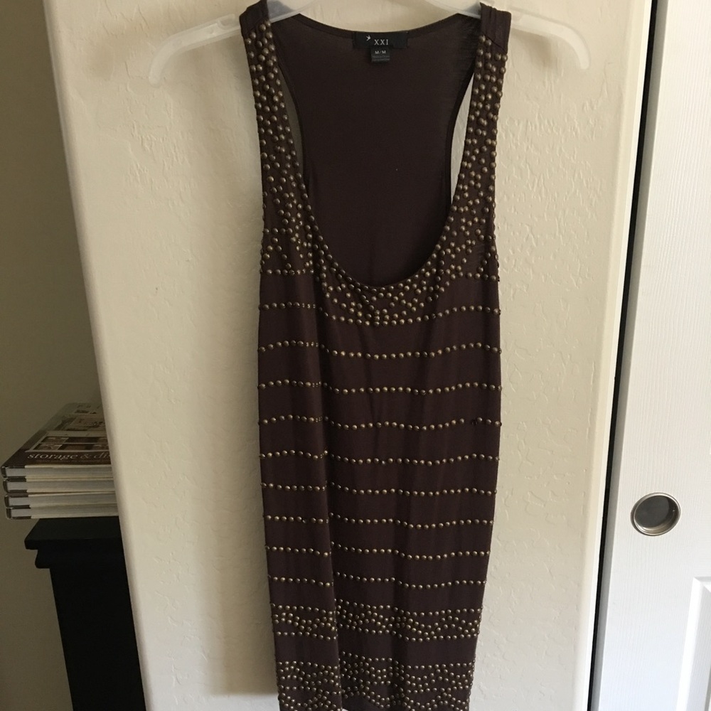 Forever 21  ~ XXI Brown Tank Embroidered